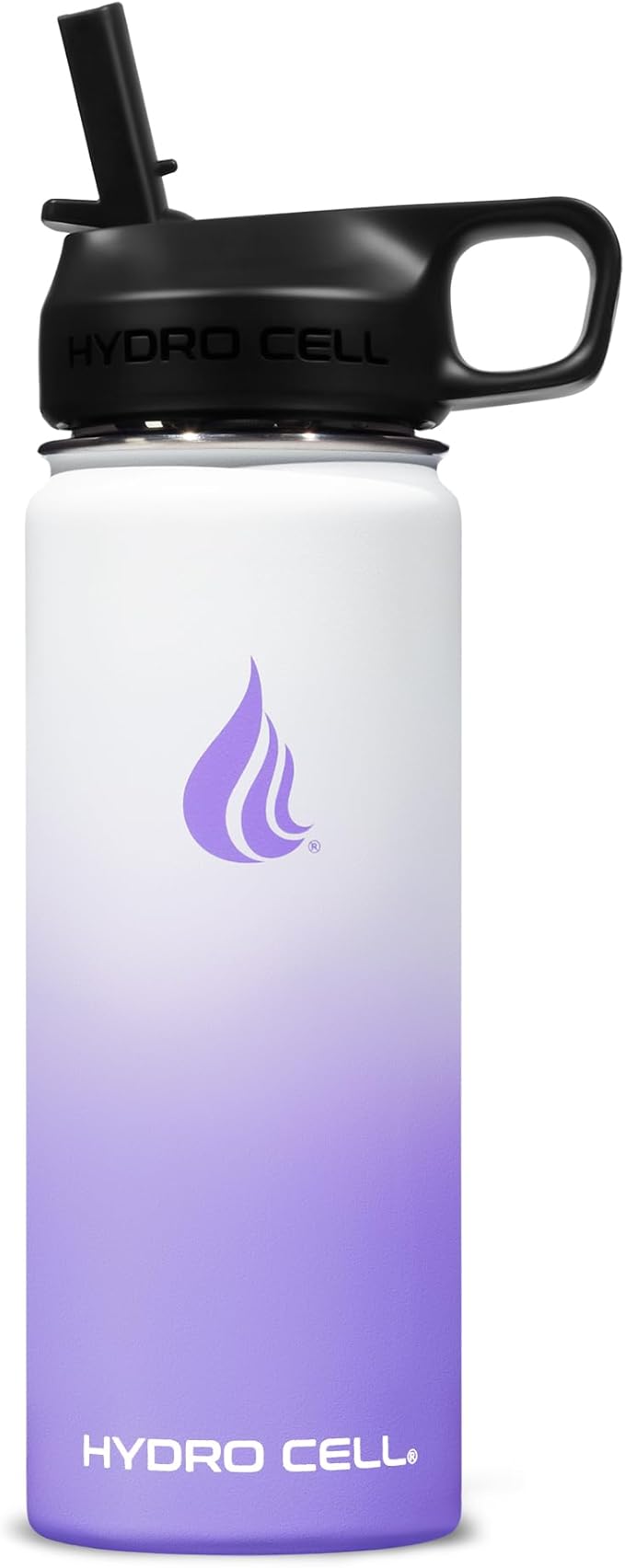 HYDRO CELL Stainless Steel Insulated Water Bottle with Straw - For Cold & Hot Drinks - Metal Vacuum Flask with Screw Cap and Modern Leakproof Sport Thermos for Adults (Lavender/White 18oz)