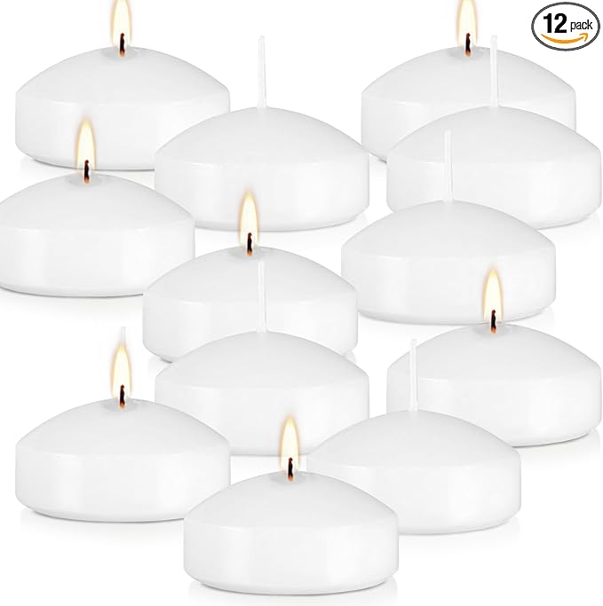 12 Floating Candles, Smoke-Free and odorless, Burning continuously for 8-10 Hours, White, 3-inch Floating Candles, Suitable for Valentine's Day, Weddings, Holidays, Home Decoration