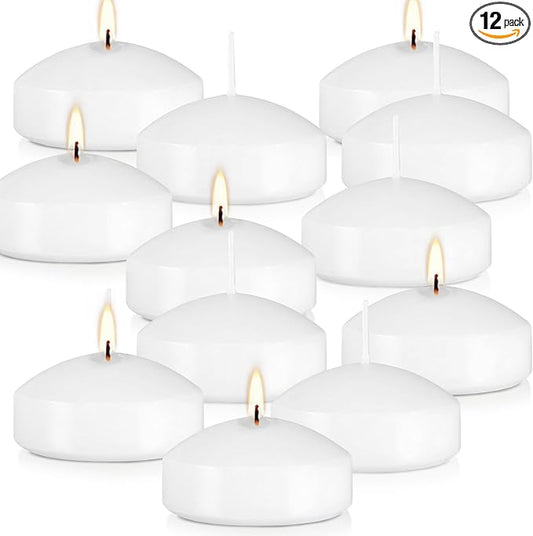 12 Floating Candles, Smoke-Free and odorless, Burning continuously for 8-10 Hours, White, 3-inch Floating Candles, Suitable for Valentine's Day, Weddings, Holidays, Home Decoration