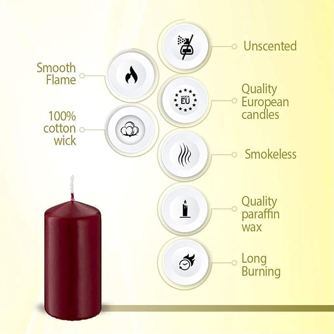 BOLSIUS 4 Count 2x4 Inch Red Pillar Candles - 20 Hours Burn Time - Premium European Quality - Unscented Dripless and Smokeless Wedding, Party, Dinner, Restaurant, and Special Occasion Candle Set