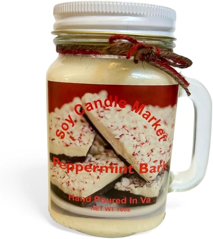 Soy Scented Candles | Handmade & Highly Aromatic Candles Burns Upto 85 Hours in Glass Jar - Perfect for Home Decor, Wedding, Birthday, Dinner (Peppermint Bark, 12 oz)