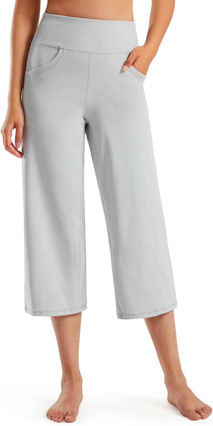 Promover Capri Pants for Women Wide Leg Yoga Cropped Pants with Pockets Loose Casual Summer Pants