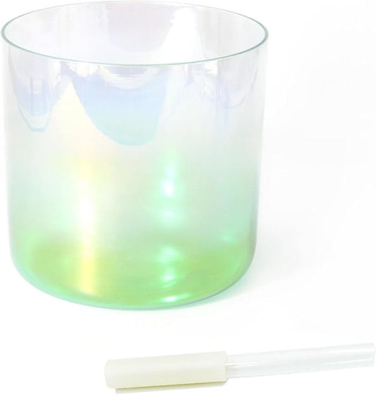 Hye-eun 6-Inch F Note Heart Chakra Green Gradient Clear Crystal Singing Bowl,Cosmic Light Transparent Sound Bowl with Mallet & O-ring,for Yoga Meditation Healing, & Energy Balancing