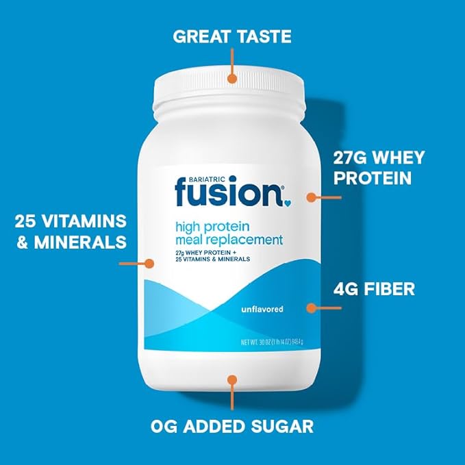 Bariatric Fusion Unflavored Meal Replacement 27g Protein Powder, 21 Serving Tub for Bariatric Surgery Patients Including Gastric Bypass and Sleeve Gastrectomy - No Gluten, Aspartame or Sugar