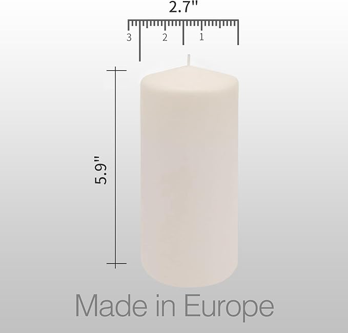HomeLights Pillar Candles - 2.7x6 inch | 60 Hours Burning, 6 Count - White Unscented Smokeless European Pillar Candles - Perfect for Wedding, Parties, Spas, Home Gatherings and Dinner