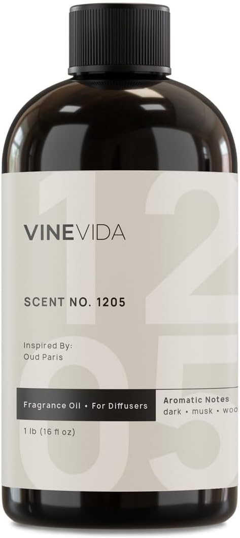 VINEVIDA [16 Fl Oz] Scent NO. 1205 Fragrance Oil for Cold Air Diffusers, Aromatic Notes of Dark Musk Oud Wood, Essential Oils for Diffuser Oil Refill & Air Freshener Room Spray