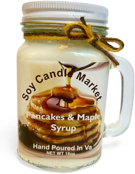 Soy Scented Candles | Handmade & Highly Aromatic Candles Burns Upto 85 Hours in Glass Jar - Perfect for Home Decor, Wedding, Birthday, Dinner (Pancakes and Maple Syrup, 12 oz)