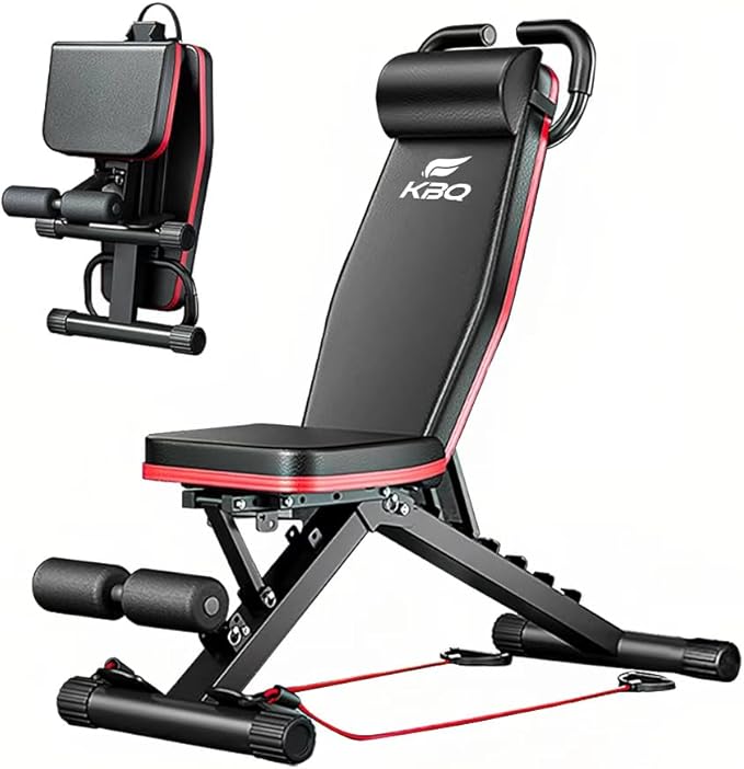 Adjustable Exercise Chair for Home Gym – Foldable Back Extension Bench for Core, Hip & Lower Back Workout – Multi-Functional Hyperextension Bench with Tension Rope for Full-Body Exercise