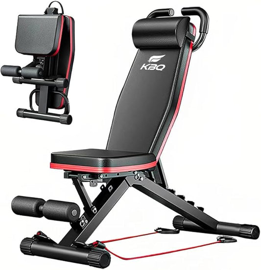 Adjustable Exercise Chair for Home Gym – Foldable Back Extension Bench for Core, Hip & Lower Back Workout – Multi-Functional Hyperextension Bench with Tension Rope for Full-Body Exercise