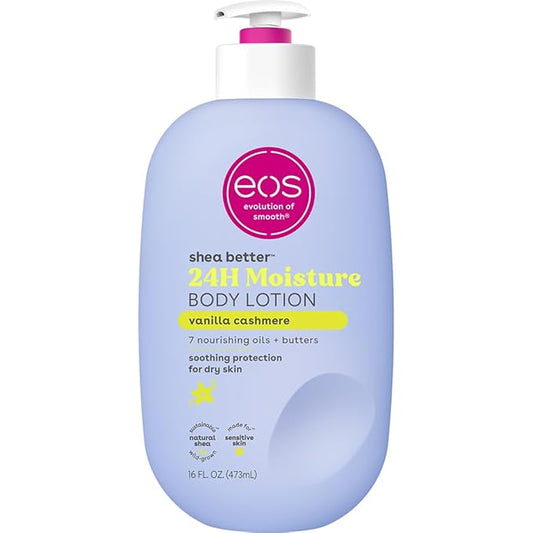 eos Shea Better Body Lotion Vanilla Cashmere, 24-Hour Moisture Skin Care, Lightweight & Non-Greasy, Natural Shea, Vegan, Vanilla Body Lotion, 16 fl oz