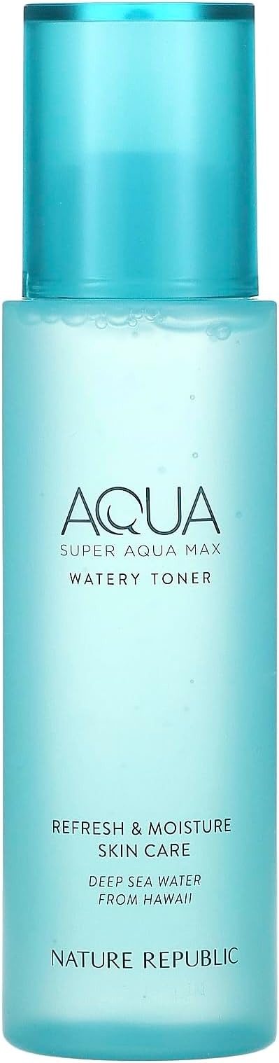 Nature Republic Super Aqua Max Watery Toner_Hydrating Deep sea Water Essence Daily Moisturizer & Glow Lightweight Long Lasting Glass Skin for Face Korean Beauty Facial Skin Care 150ml / 5.07 fl.oz