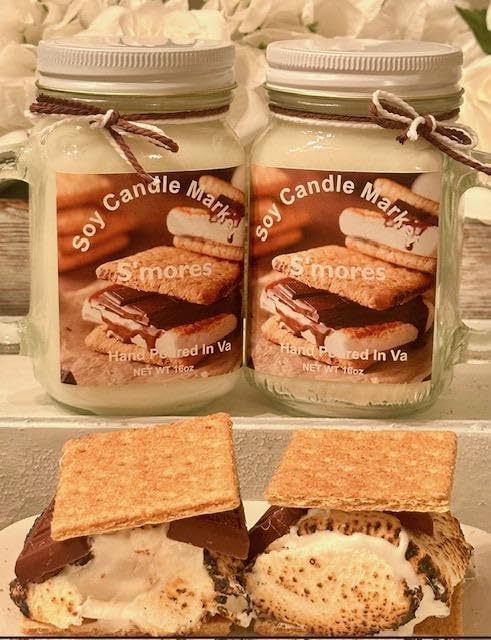 Soy Scented Candles | Handmade & Highly Aromatic Candles Burns Upto 85 Hours in Glass Jar - Perfect for Home Decor, Wedding, Birthday, Dinner (Smores, 12 oz)