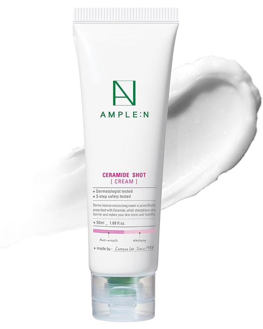 CORÉANA AMPLE:N Ceramide Shot Cream - Hydrating Moisturizer Unscented for Dry and Sensitive Skin – Strengthening Skin Barrier – Skin Repair Cream for Rough Skin,1.69 oz.