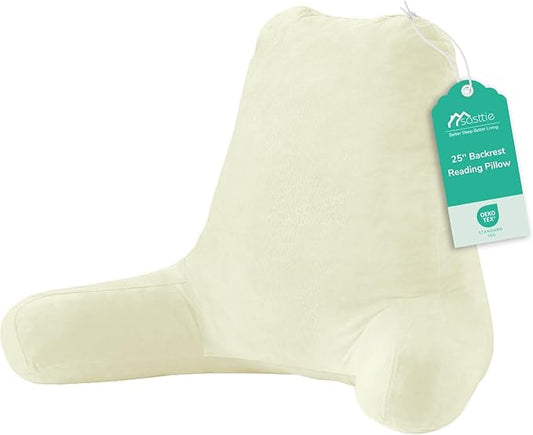 Sasttie 25-inch Reading Pillows for Sitting in Bed Adult, Jumbo Velvet Back Pillow Bed Sitting Up, XL High Back-Rest Support Cushion for Sit Up on Couch & Floor, Oeko-Tex Certified, Cream