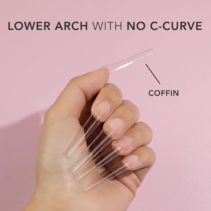 Kiara sky Nail Tips | Non C-Curve Coffin Clear | 500 pieces | XXL Length | 10 Sizes
