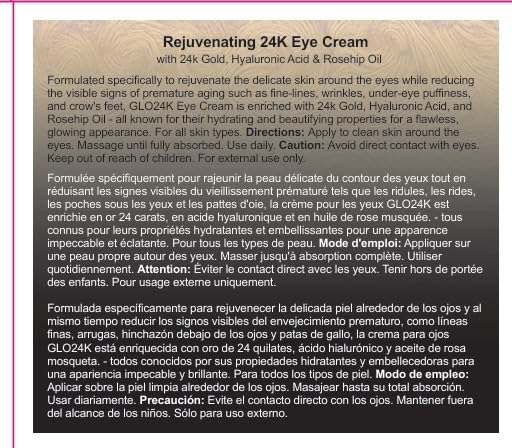 GLO24K Cream with 24k Gold, Retinol, Vitamins, and Hyaluronic Acid. Optimally Hydrate your Skin while you sleep. (Rose (Eye Cream))