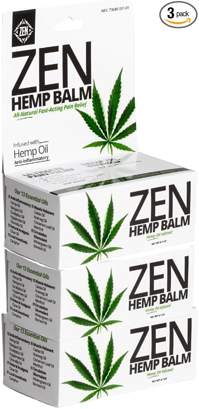 ZEN Hemp Balm for Relief, Hemp Oil Extract for Joints, Back, Neck and Elbows, Hemp Infused Topical Cream (Pack of 3)