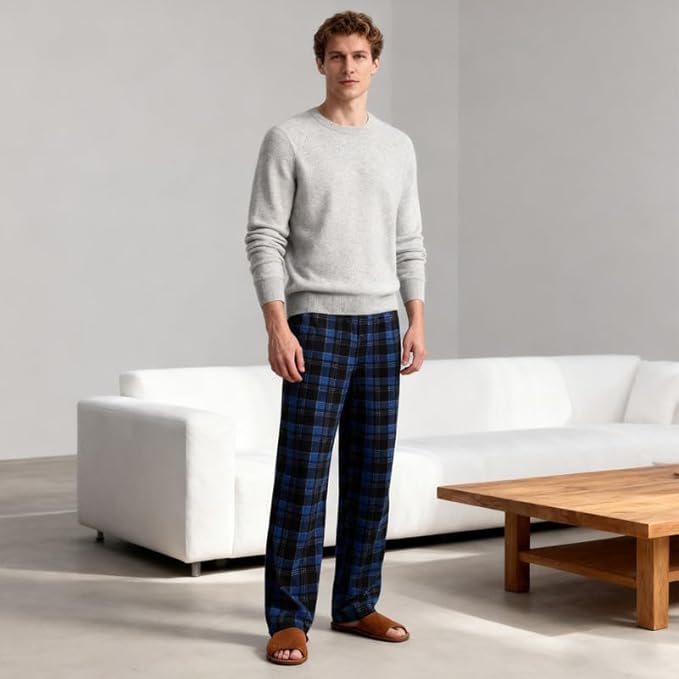 3 Pack Men's Fleece Pajama Pants Bottoms– Lounge Sleepwear Plaid PJs with Pockets and Button Fly