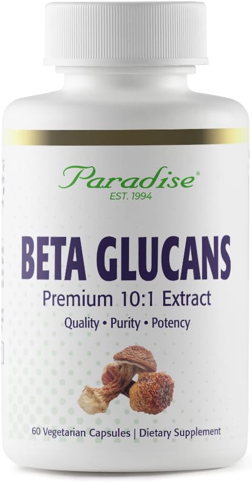Paradise Herbs Beta Glucans, from Yeast Free Agaricus Mushrooms, Vegan, Non GMO, Gluten Free, 60 Count Vegetarian Capsules