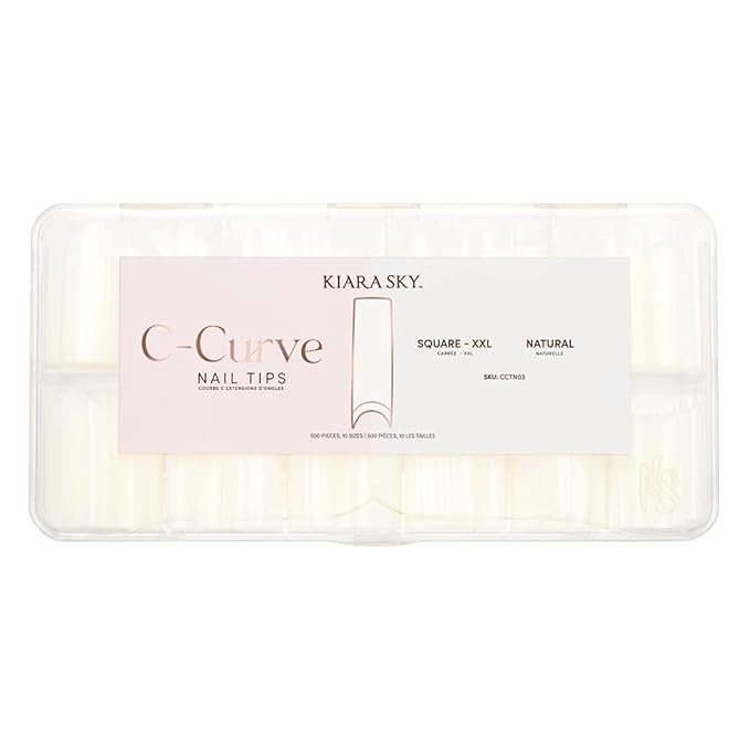 Kiara sky Nail Tips | C Curve Square Natural | 500 pieces | XXL Length | 10 Sizes