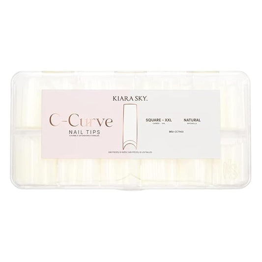 Kiara sky Nail Tips | C Curve Square Natural | 500 pieces | XXL Length | 10 Sizes