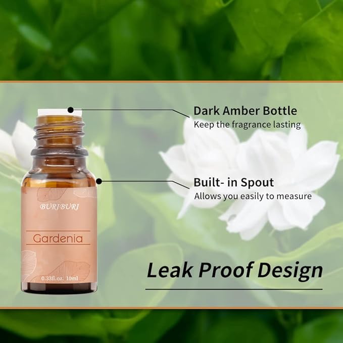 BURIBURI Gardenia Essential Oil, 100% Pure Gardenia Fragrance Oil, Fragrance Oil Essential Oils 10ML for Soap Candle Making