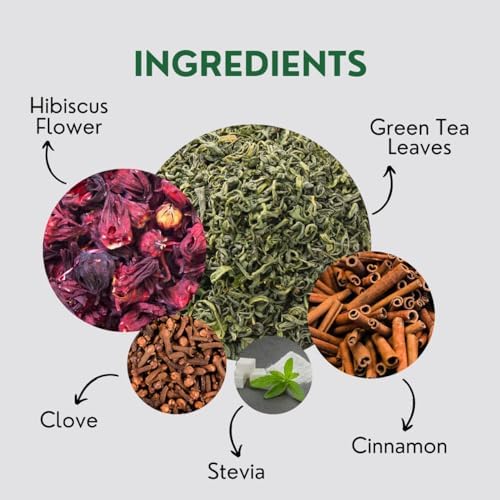 Tealeaf & Co. Sweet Hibiscus Cinnamon Green Tea with Hibiscus, Cinnamon, Stevia & Clove - Green Tea Bags with Fresh Herbs and Spices (Low Caffeine) - 100 Teabags