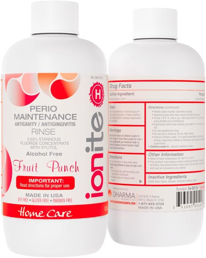 Ionite-H Home Care 0.63% Stannous Fluoride Perio Maintenance Rinse Mouthwash - with Mixing Cup/Shaker and Dispensing Pump (10 Fl oz, FruitPunch)