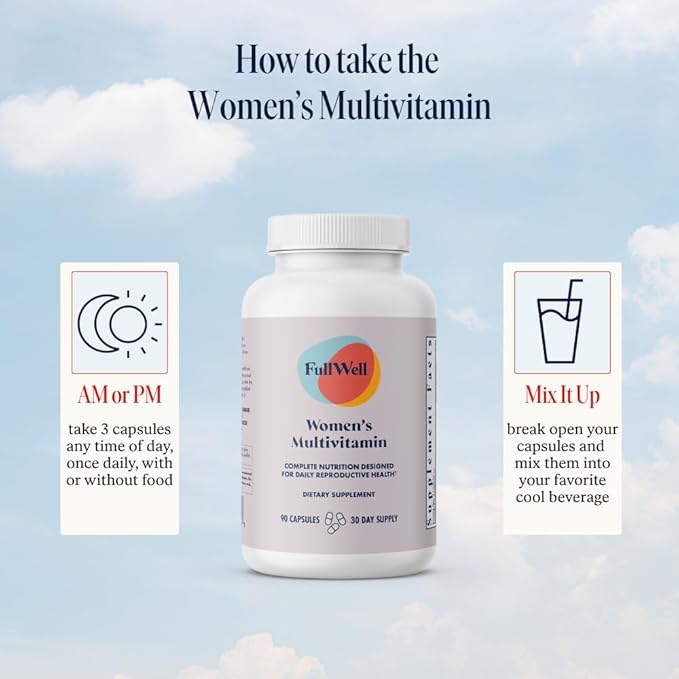 FullWell Womens Multivitamin, Hormone & Reproductive Health Support with CoQ10, Magnesium, PQQ & Antioxidants, 30 Servings