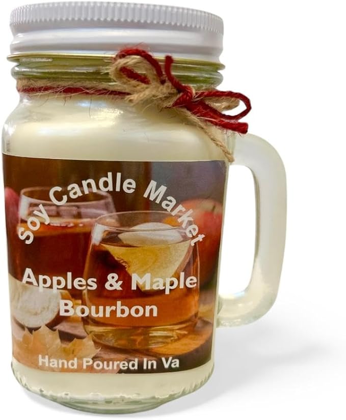 Soy Scented Candles | Handmade & Highly Aromatic Candles Burns Upto 85 Hours in Glass Jar - Perfect for Home Decor, Wedding, Birthday, Dinner (Apples and Maple Bourbon, 12 oz)