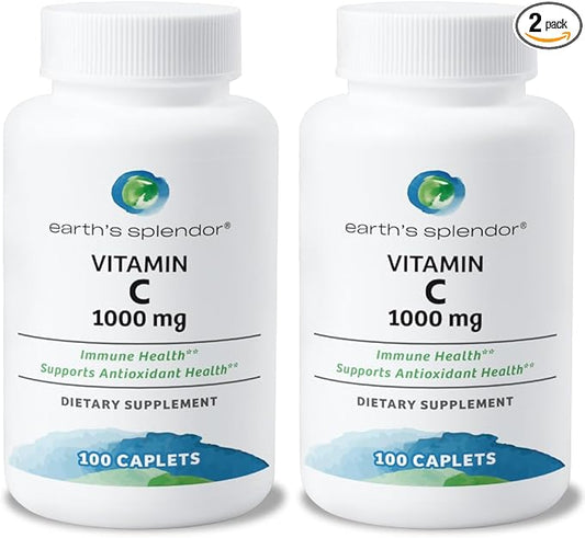 Earth's Splendor Vitamin C 1000 mg Supplement for Men & Women, Immune Support, Supports Antioxidant Health (100 Caplets, 3+ Month Supply Per Bottle) - 2 Pack