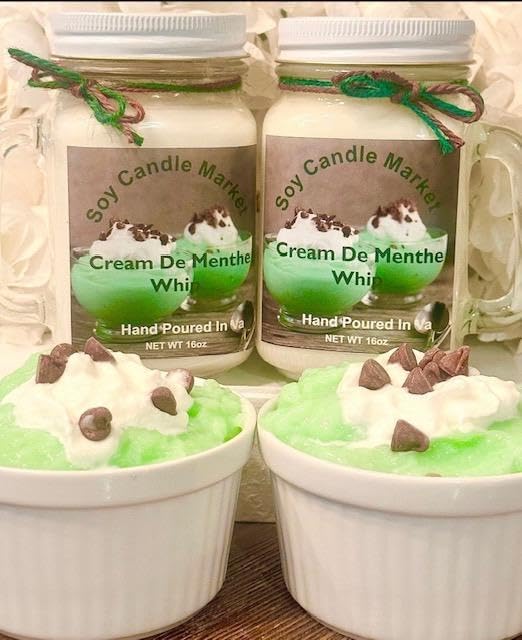 Soy Scented Candles | Handmade & Highly Aromatic Candles Burns Upto 85 Hours in Glass Jar - Perfect for Home Decor, Wedding, Birthday, Dinner (Cream De Menthe Whip, 12 oz)