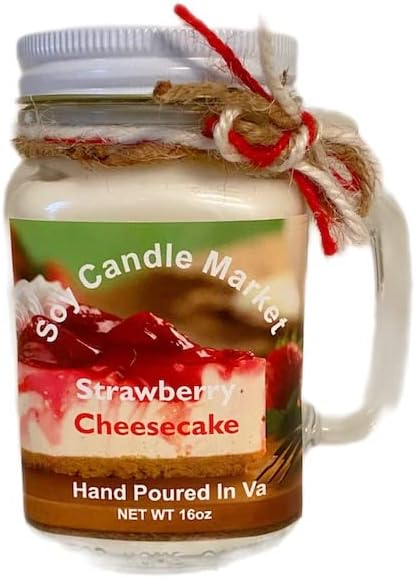 Soy Scented Candles | Handmade & Highly Aromatic Candles Burns Upto 85 Hours in Glass Jar - Perfect for Home Decor, Wedding, Birthday, Dinner (Strawberry Cheesecake, 16 oz)