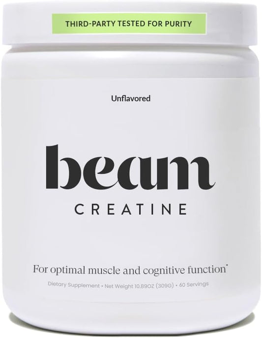 Beam Creatine Powder, Third Party Tested, Micronized Creatine Monohydrate Supplement, Creatine for Women and Men, Muscle Strength, Workout Recovery, Lean Muscle, 60 Servings, Unflavored