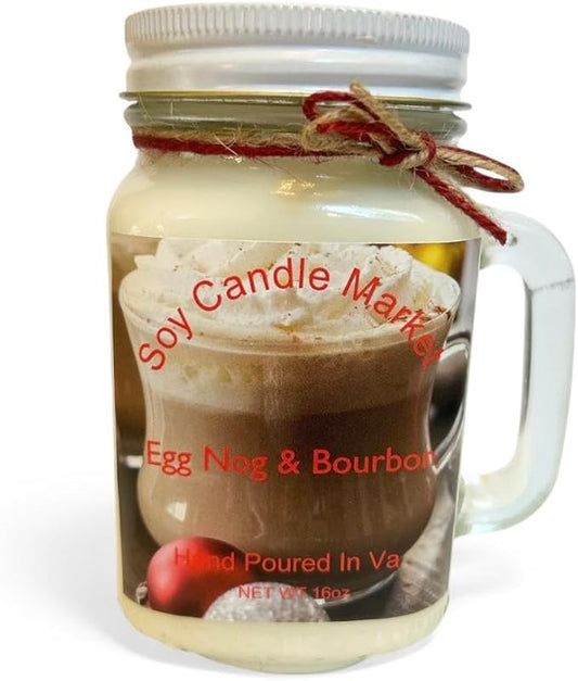 Soy Scented Candles | Handmade & Highly Aromatic Candles Burns Upto 85 Hours in Glass Jar - Perfect for Home Decor, Wedding, Birthday, Dinner (Egg Nog & Bourbon, 16 oz)
