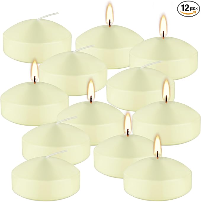 12 Pcs 3 - inch Floating Candles, Smokeless and Odourless, Burns for 8-10 Hours, Ivory, Suitable for Festivals, Weddings, Holidays, Home Decoration.