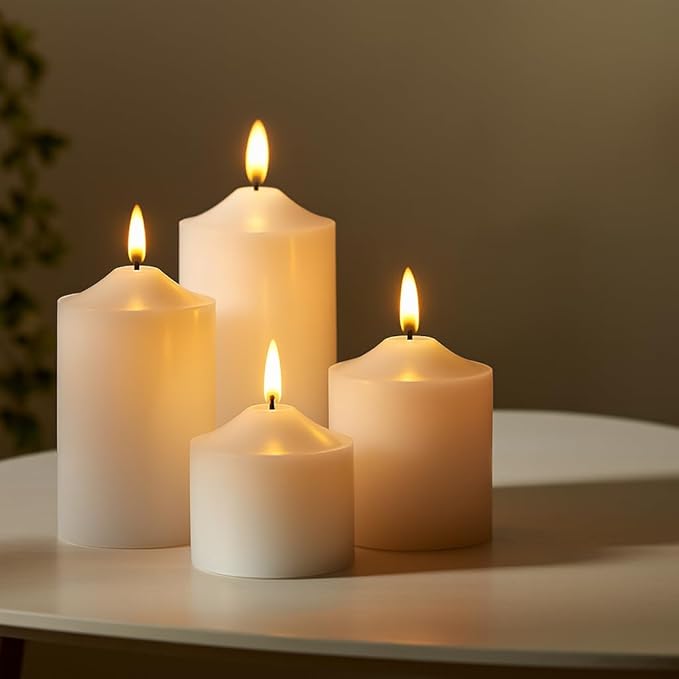 CW Studio Unscented Pressing Votive Candles – Long Hours Burn, Smokeless & Dripless – Premium Wax with Cotton Wick – Perfect for Weddings, Events, Home & Romantic Décor (12, White, 1.5x1.3 inches)