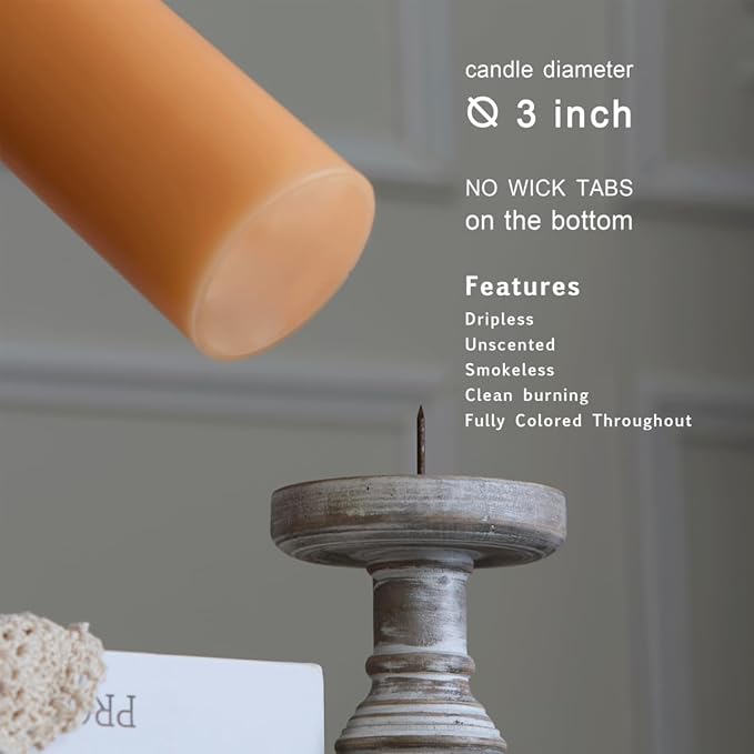 MOZEAL 3" x 4" Hand-Poured Unscented Candle, Dripless Pillar Candle Set of 3, Long Clean Burning, Approx 72 Hours Burn Time, Rustic Country Style, Wedding, Summer Peach, Home Decor, Peach Fuzz