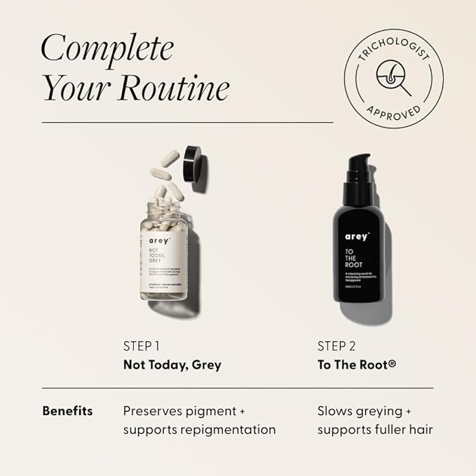 Arey To The Root Hair Serum for Women & Men | Slows Grey Hair Growth & Preserves Pigment in 3-6 Months | Promotes Healthier Hair & Adds Volume | Vegan, Oil-Free, Scent-Free Formula (1 Month)