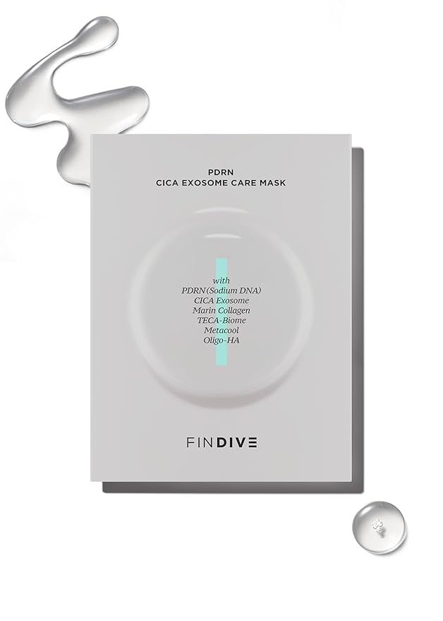 FINDIVE OFFICIAL PDRN CICA Exosome Care Mask, PDRN (Sodium DNA) 5,000ppm, Cica Exosome, Marin Collagen, Soothes, Regenerates Skin, 1.05fl.oz*8
