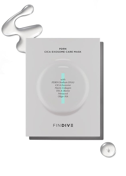 FINDIVE OFFICIAL PDRN CICA Exosome Care Mask, PDRN (Sodium DNA) 5,000ppm, Cica Exosome, Marin Collagen, Soothes, Regenerates Skin, 1.05fl.oz*8