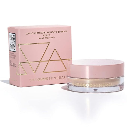Loves-You-Back 3in1 Mineral Powder Foundation (BEIGE 3) | Designed for acne-prone, sensitive skin | Evens out skin tone as a 3IN1 - Concealer, Foundation + Powder | Natural Coverage