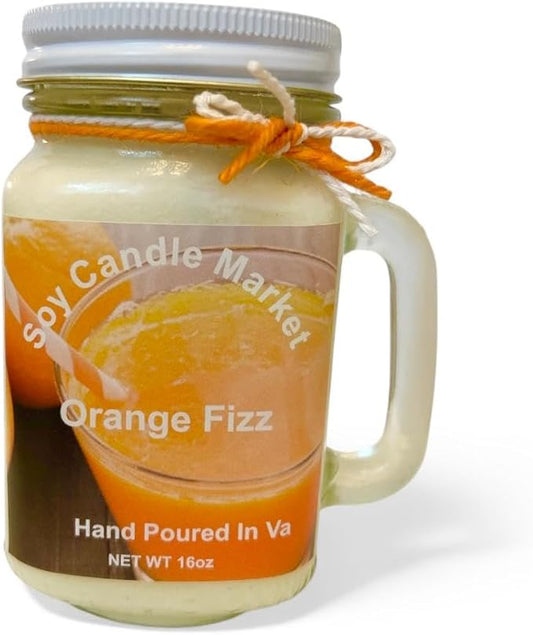 Soy Scented Candles | Handmade & Highly Aromatic Candles Burns Upto 85 Hours in Glass Jar - Perfect for Home Decor, Wedding, Birthday, Dinner (Orange Fizz, 16 oz)