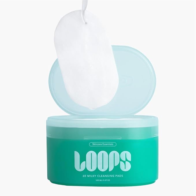 LOOPS Milky Cleanser - Deep Cleansing and Hydrating Skin Care - Pre-soaked Bamboo Pad - Facial Wash with Milky Oil Complex - Oil Cleanser for Face - Face Wash for Women - Facial Cleansing Pads