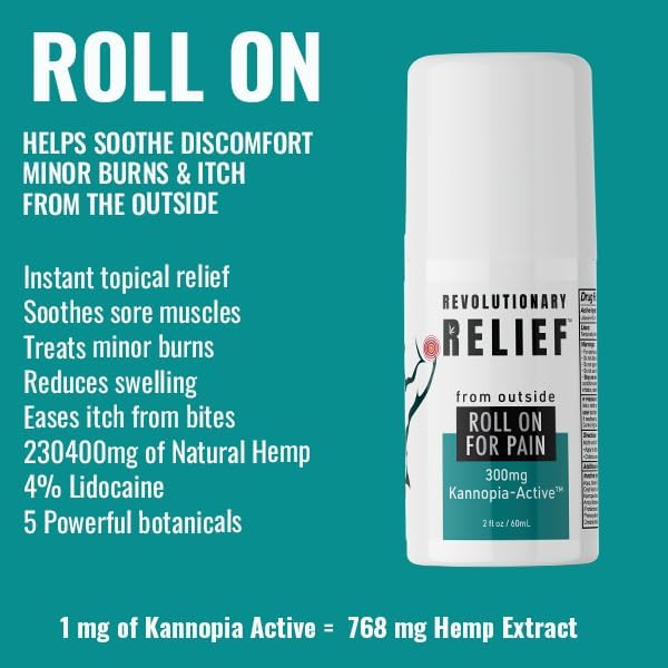 Instant Pain Relief Roll-On with 4% Lidocaine・230400mg Hemp Extract (=300mg KannopiaActive)・Post Surgery & Injury Support・Arnica・Doctor Recommended for Nerve・Joint・Sciatic Health・Free Sample* (2Pack)