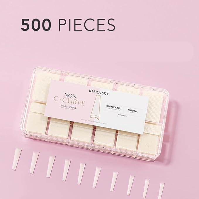Kiara sky Nail Tips | Non C-Curve Coffin Natural | 500 pieces | XXL Length | 10 Sizes