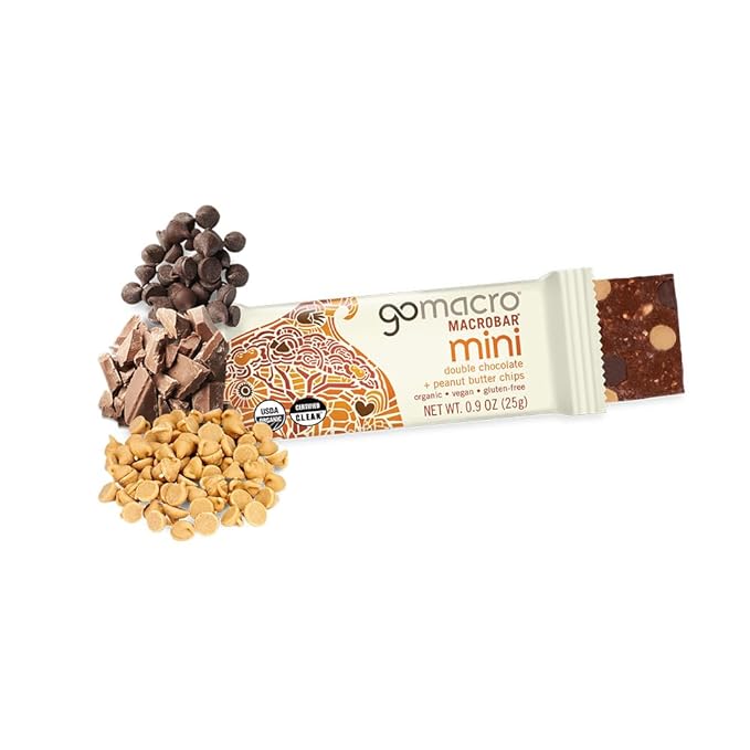 GoMacro MacroBar Mini Organic Vegan Snack Bars - Double Chocolate + Peanut Butter Chips (0.90 Ounce Bars, 24 Count)