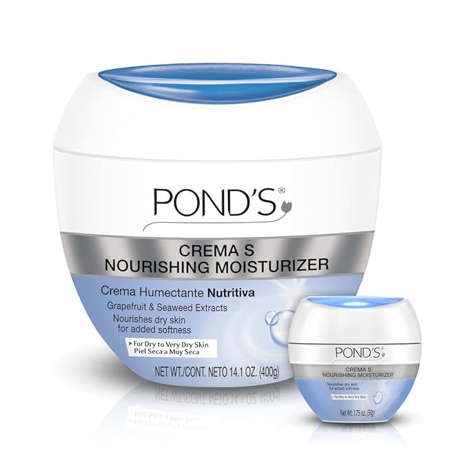 Pond's Crema S Nourishing Face Moisturizer for Women, Skin Care Facial Moisturizer Cream for Dry to Very Dry Skin, Nourishes for up to 24 hours 14.1 oz (Pack of 2)