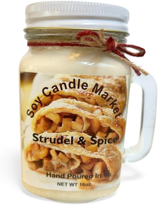 Soy Scented Candles | Handmade & Highly Aromatic Candles Burns Upto 85 Hours in Glass Jar - Perfect for Home Decor, Wedding, Birthday, Dinner (Strudel & Spice, 16 oz)