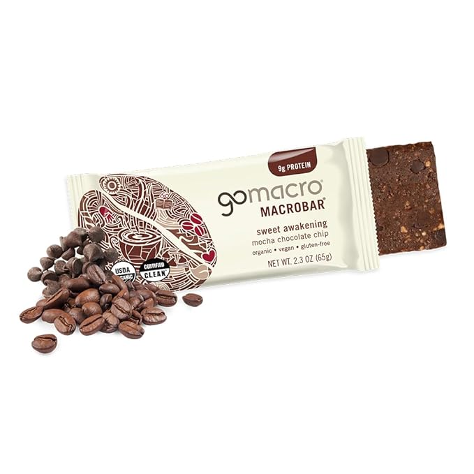 GoMacro MacroBar Organic Vegan Protein Bars - Mocha Chocolate Chip (2.3 Ounce Bars, 12 Count)